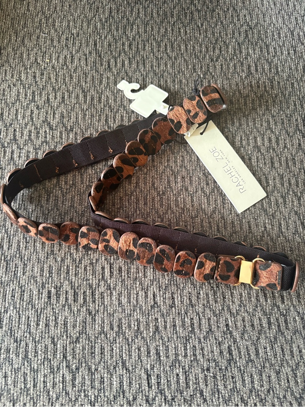 NWT Rachel Zoe Anthropologie Leopard Print Faux Calf Hair Stretch Belt L/XL - Picture 4 of 10